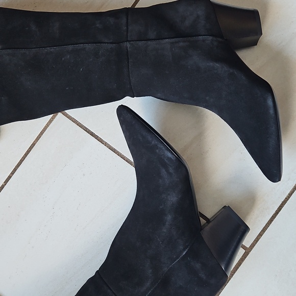 NWT $1695 Saint Laurent Kim 60 Black Suede Leather OTK Boots [Size 35.5] 🖤 - Picture 9 of 15